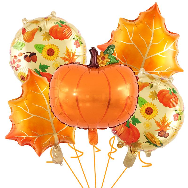 

Thanksgiving Party Balloon Five-Piece Set Maple Leaf Pine Cone Pumpkin Aluminum Film Balloon Outdoor Decorative Props Thanksgiving five-piece set 1