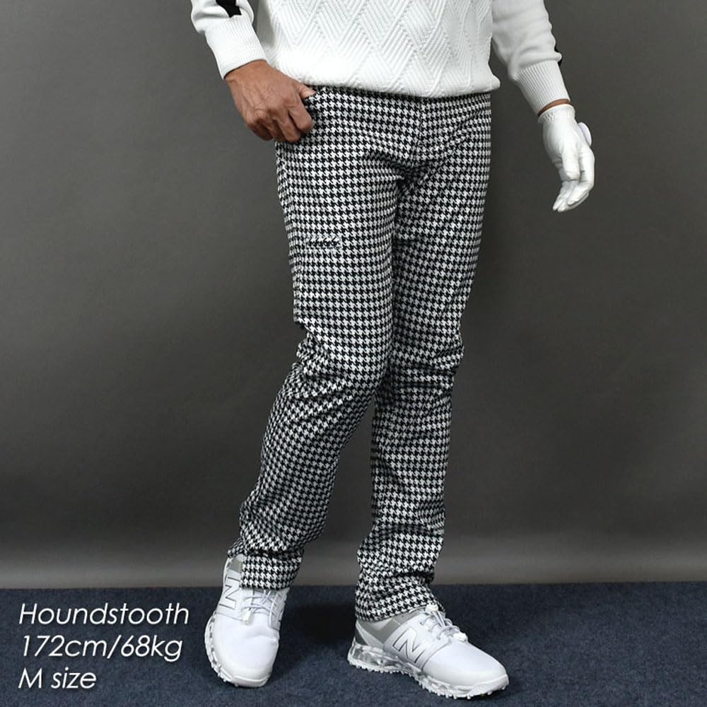 COMON GOLF Golf Stretch Cold and Plus Size Golf Pants with Slits and Elastic Houndstooth Size M Men's Pants, Fleece-Lined, Windproof, Waist, All-Over