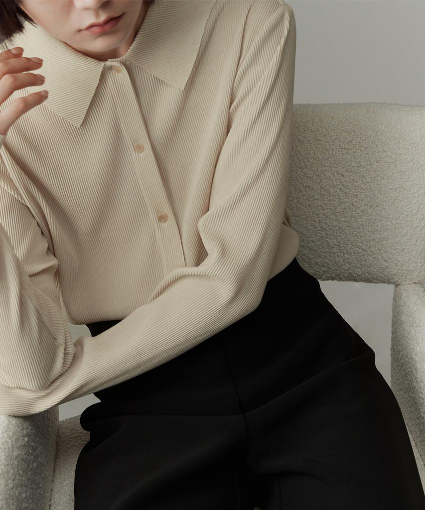 RE RHEE Wide Collar Pleated Blouse