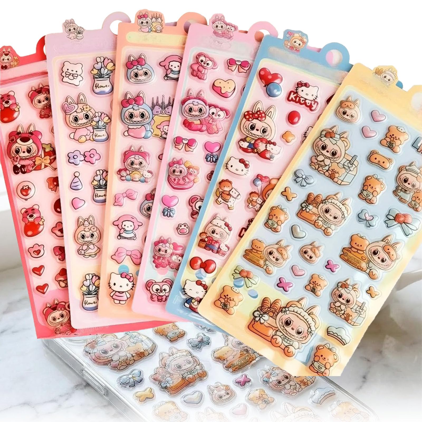 

Minarena 3D Sticker Set 6 Sheets Embossed Puffy PVC Removable Notebook Water Bottle Smartphone Craft Decoration Various Styles