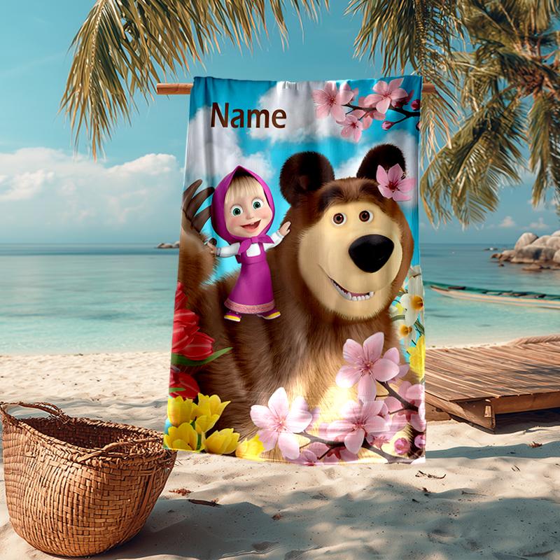Custom Name Ultra-Soft Beach Towel with Masha Theme,Ideal for Pool - Camping, Diving - Perfect Travel Essential, Vibrant Beach Towel.