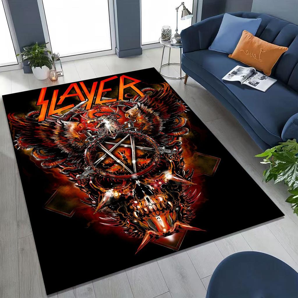 Slayer Heavy Metal Rock Band Skull Art Carpet Rug for Bedroom Living Room Sofa Home Doormat Decor,Large Non-slip Floor Mat
