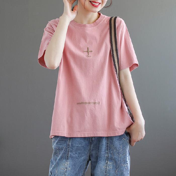 Casual Literary Versatile Crew Neck Short-sleeved T-shirt Women's Summer New Loose Fashion Outerwear Top T-shirt Women