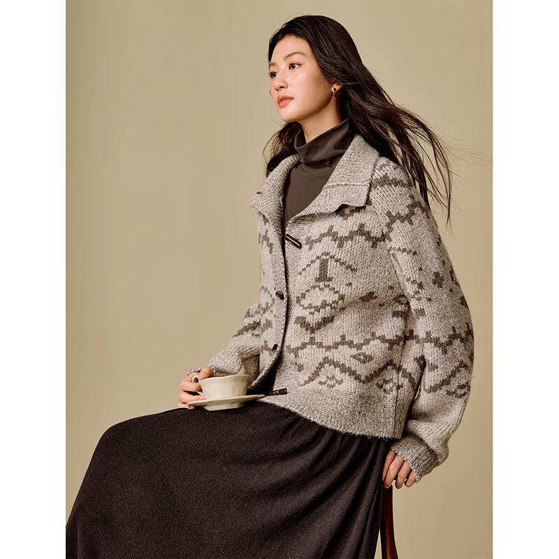 Dámský retro pletený kardigan INMAN s vysokým límcem a vzorem Fair Isle