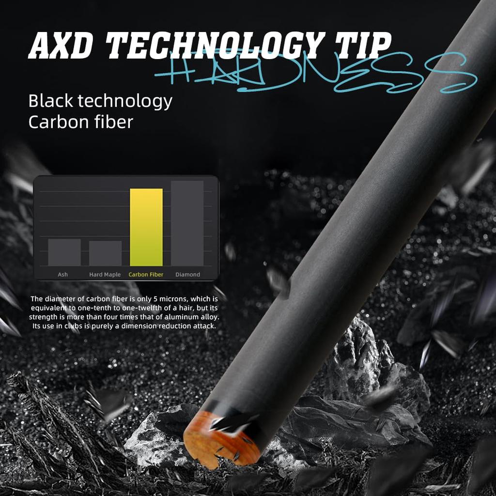 KONLLEN Kohlefaser Pool Queue Vollcarbon Low Deflection Pool Billard Queue mit Spitze Pro Ultra Stick, 58 Zoll, Erwachsener, Technologie, Queue, 12,5 mm (Einfach