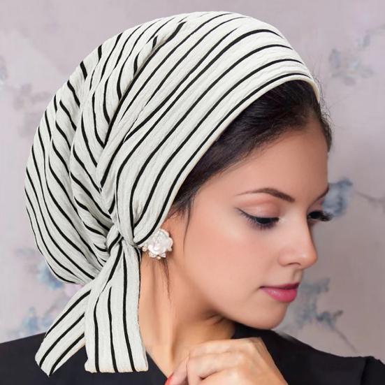 Kvinners Skjerfhatt Stripet Trykk Snøring Turbanhatt Hårtap Kjemoterapi Hodeplagg Full Dekning Hodeinnpakning