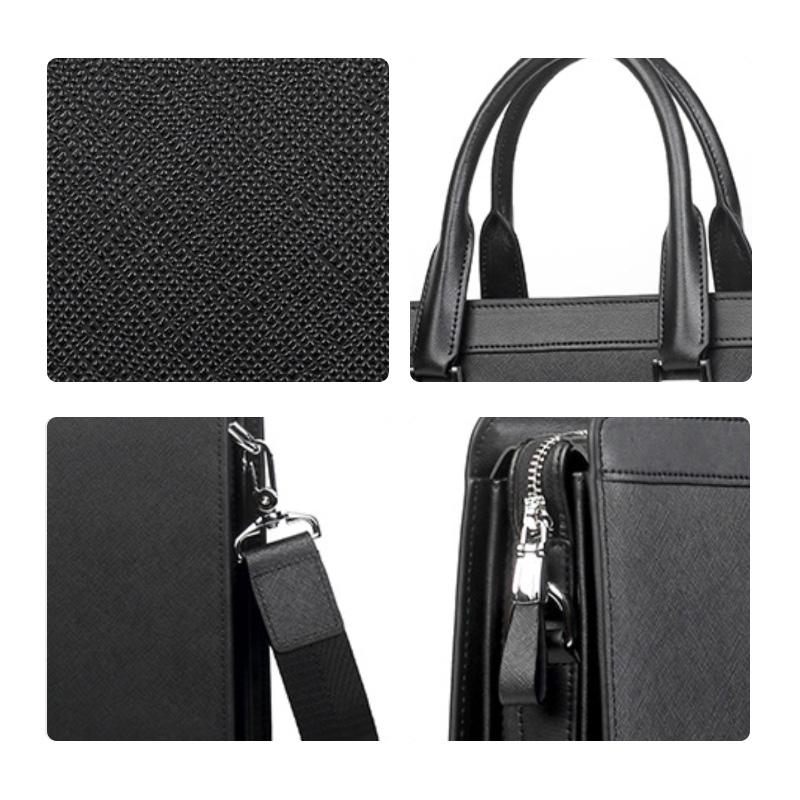 Men's Cross Texture Business Briefcase, Water Resistant Large Capacity Laptop Handbag, Office Shoulder Crossbody Document Bag