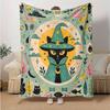 1pc Green Wizard Cat Blanket  Soft Throw for Home Decor, Perfect Gift for All Seasons, Living Room, Travel, Camping, Car Blankets