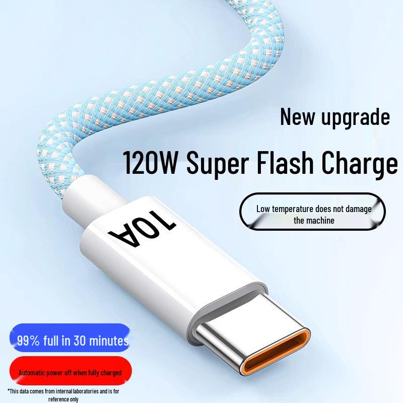 120W Braided Type-C Cable, 10A Super Fast Charger for Huawei Honor