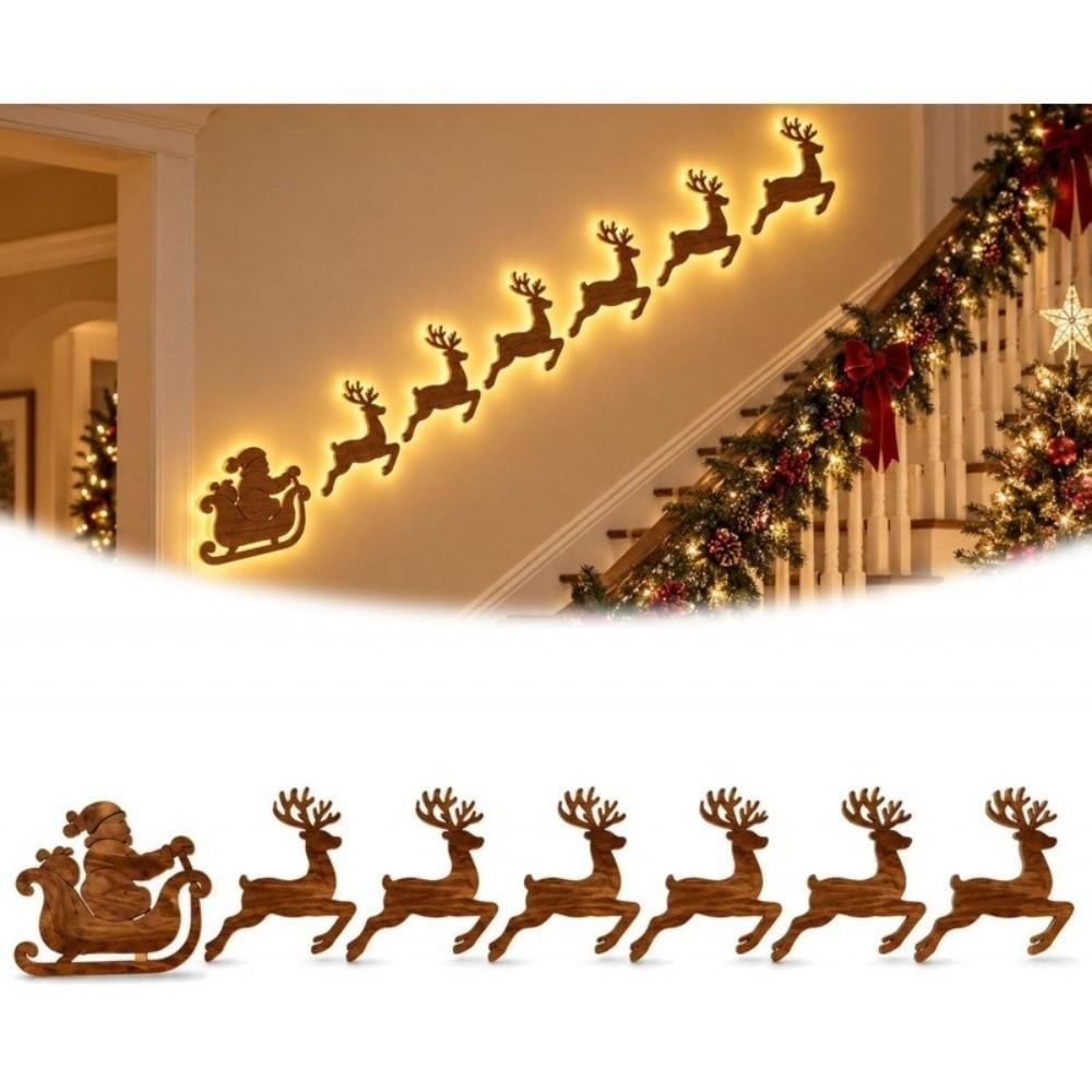 7 pièces Décoration Murale de Noël en Bois Père Noël Autocollants Muraux Loisirs Halloween