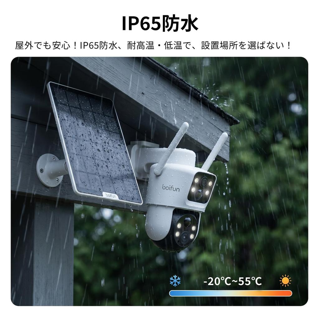 Dual Lens Blind Spot BOIFUN Outdoor Solar Security 5W Solar 10000mAh PIR Motion Voice and Light Family 3MP Fixed Lens 3MP PTZ Movable IP65 Waterproof