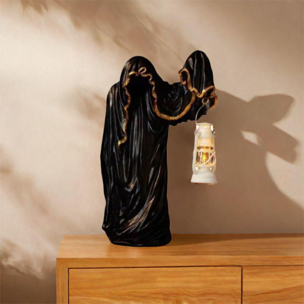 Resin Hell Mailman Lantern Decorative Scary Eerie Glow Ghost Figurine with Lantern Halloween Ghost Lantern Table Centerpieces