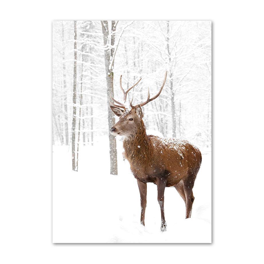 Snow Mountain Deer Squirrel Sheep Pine Leaf Road Wall Art Canvas Painting Posters And Prints Wall Pictures For Living Room Decor