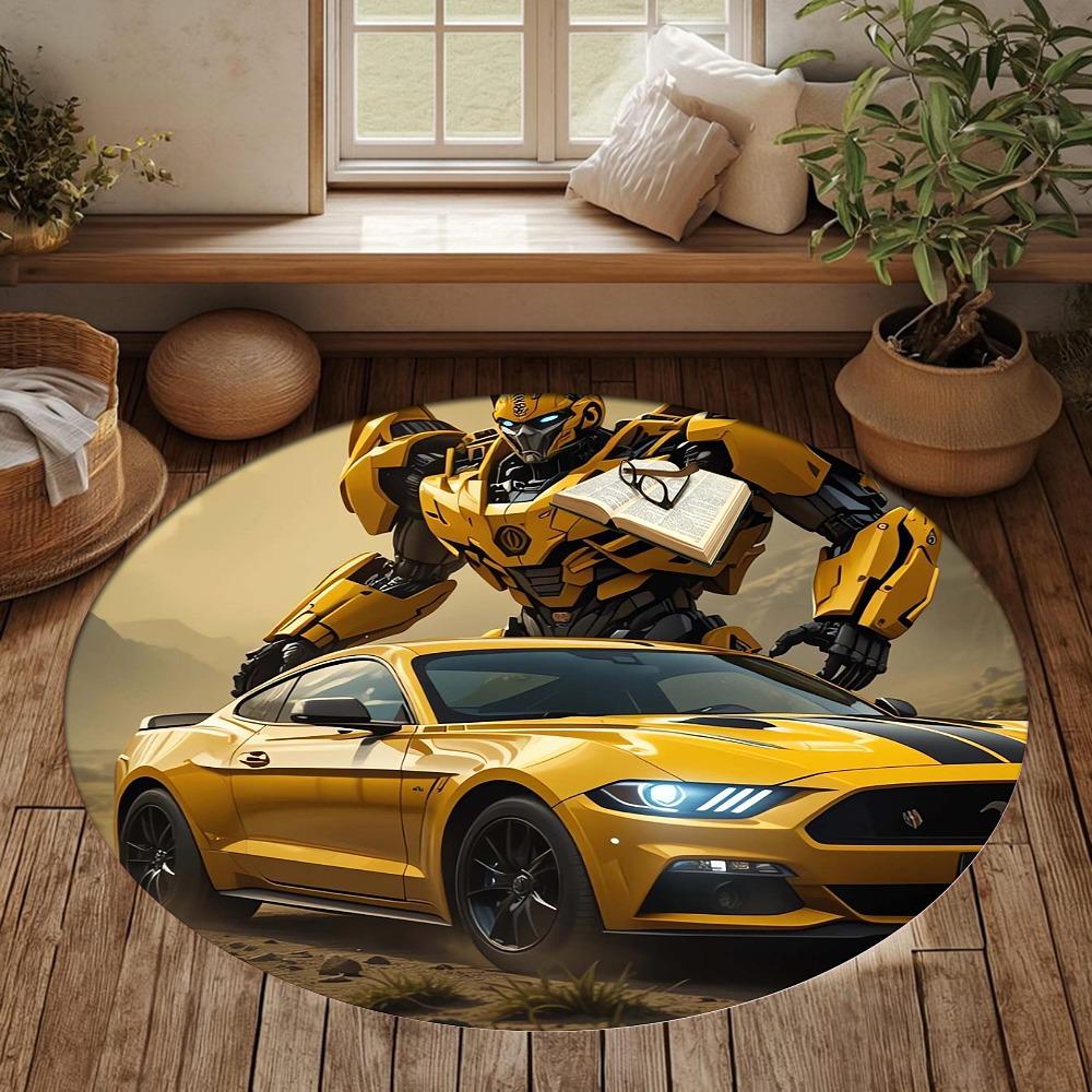 Bumblebee round Area Rug Non-Slip Washable Soft Circle Carpet for Living Room Bedroom Home Decor