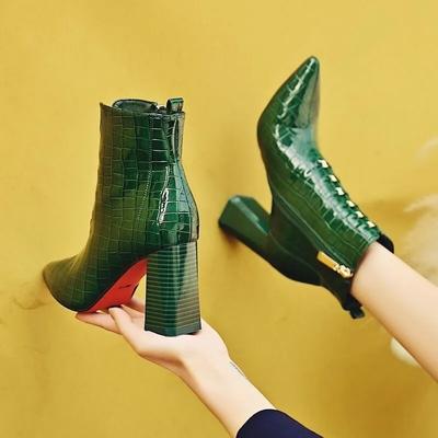 Pointed-toe High-heeled Shoes Thick-heeled Short BootsWomen's Autumn and Winter New Sexy Plaid British Style Wild