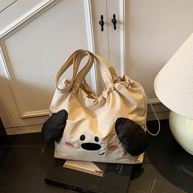 Large Capacity Women's Bag New Summer Versatile Drawstring Cute Shoulder Bag College Student Class Tote Bag