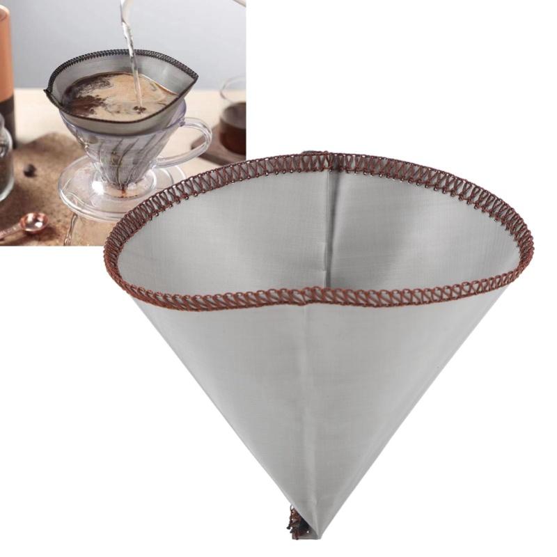 Reusable Coffee Filter Cone Shape Fine Filtering 304 Stainless Steel Paperless Mesh Coffee Filter L For 3 To 4 Cups