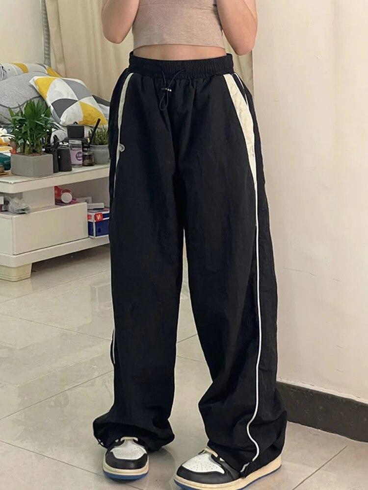 Y2K Vintage Baggy Pants Women Mid Waist Drawstring Sweatpant Female 2023 Streetwear Casual Pant Wide Leg Parachute Track Trouser