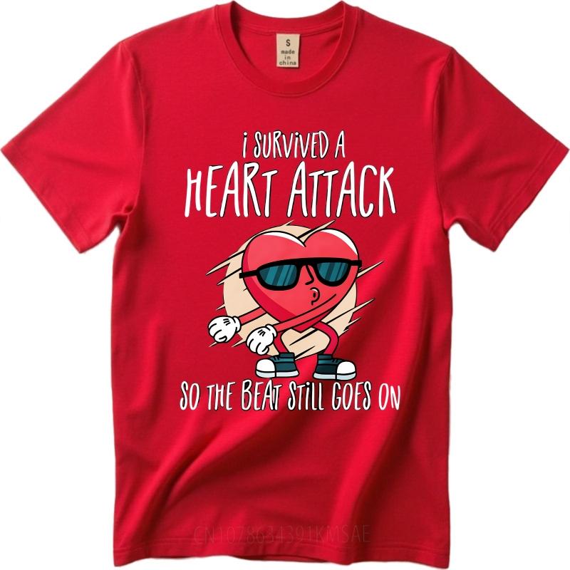 Cotton Summer Unisex tshirt I Survived A Heart Attack So The Beat Still Goes On Short Sleeve Cotton ONeck Top Tees S