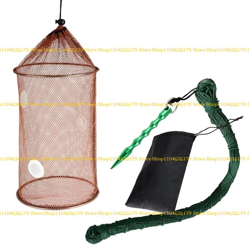 A1A2 Fishing Baits Trap Foldable Fish Basket for Shrimp Heavy Duty Braided Fishing Net with Storage Bag Basket Baits Cage