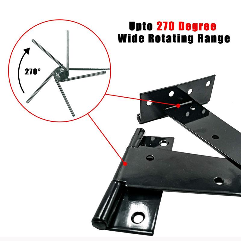 6-Inch T-Shaped Black Iron Door Hinge for Barn Doors - Triangle Slot Bearing Design