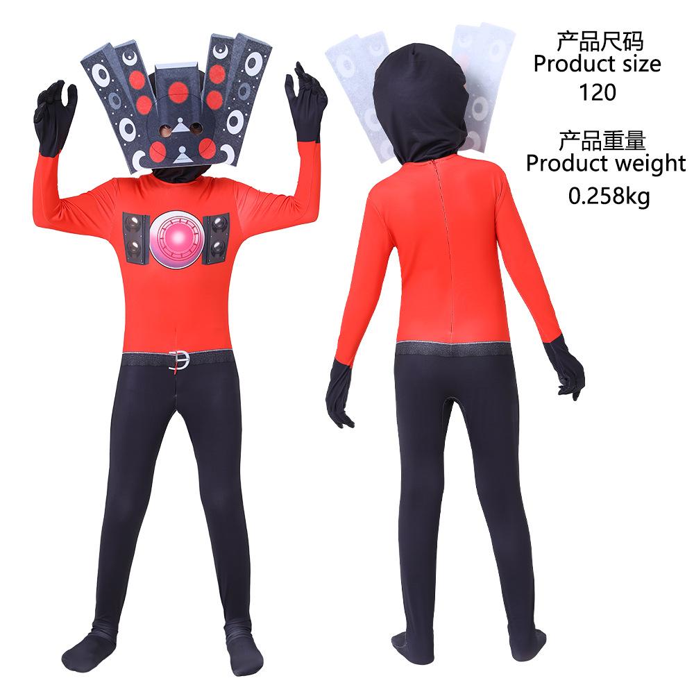 Halloween Skibidi5 Strumpfhose Cosplay Kostüm Einteiler Kinder Cosplay Kostüm Monitor Mann gegen Toilettenmann