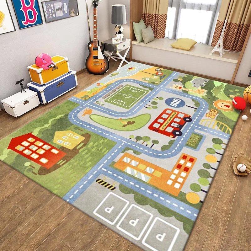 Kids Traffic Carpet Mat Rug Educational Road City Scene Design Interactive Play Mat for Children's Room Home Decoration Home Rug
