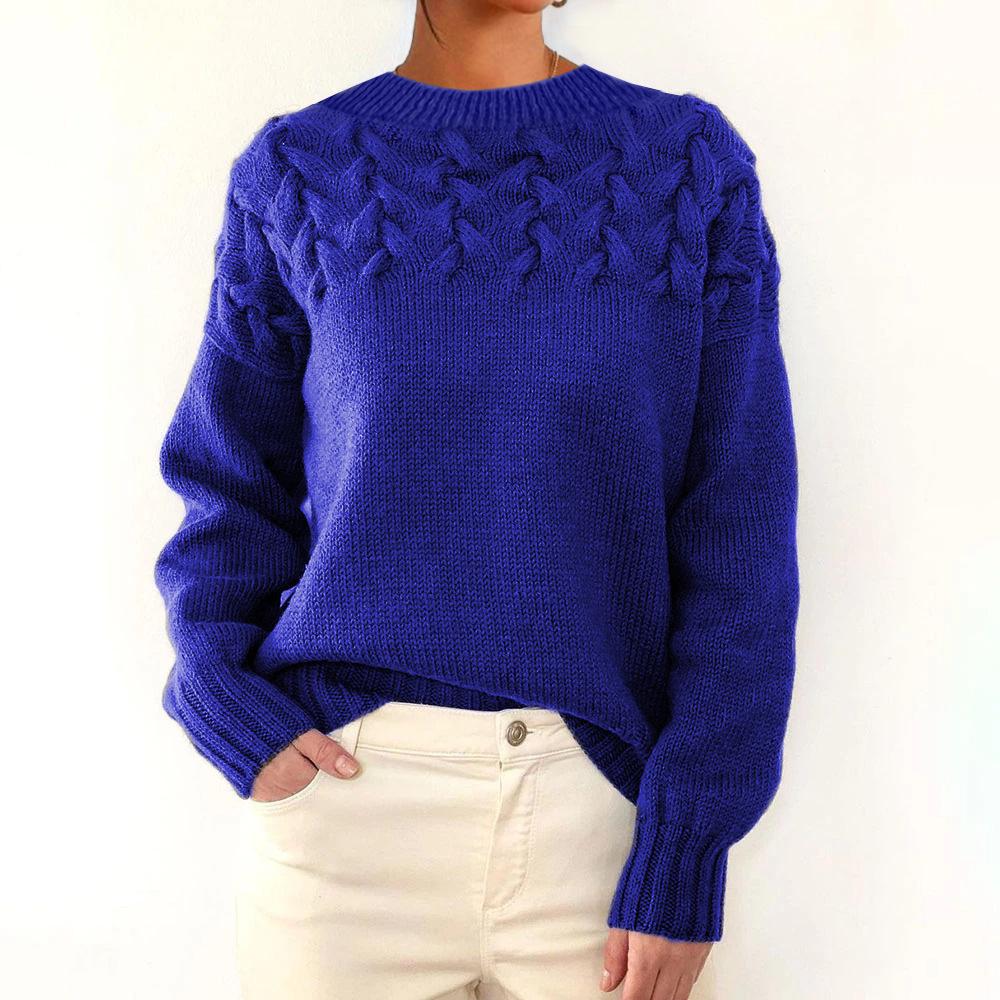 Damen Pullover mit Zopfmuster, hohem Kragen und langen Ärmeln