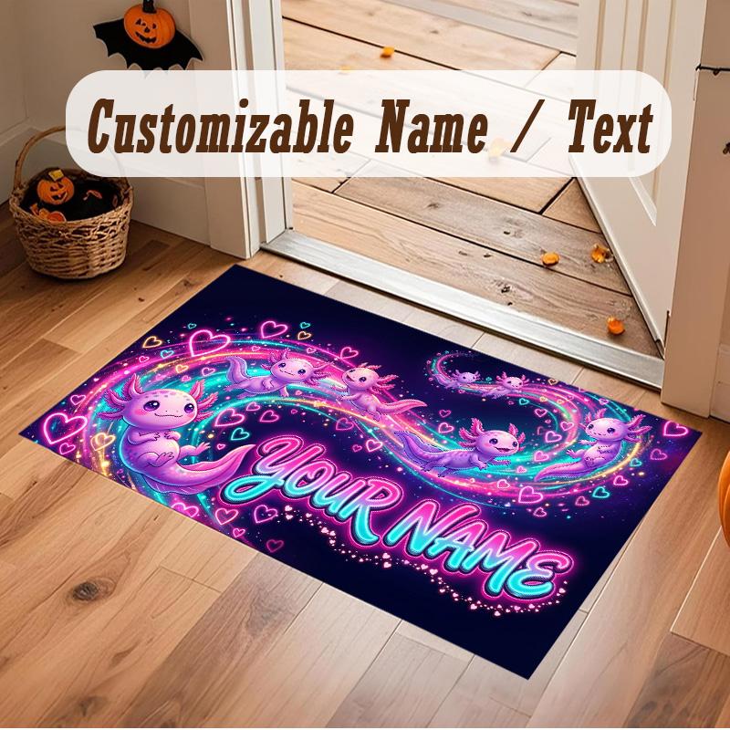 Neon Colorful Theme Soft Crystal Velvet Rug Custom Name & Text Print Non Slip Floor Rug for Bedroom Living Room