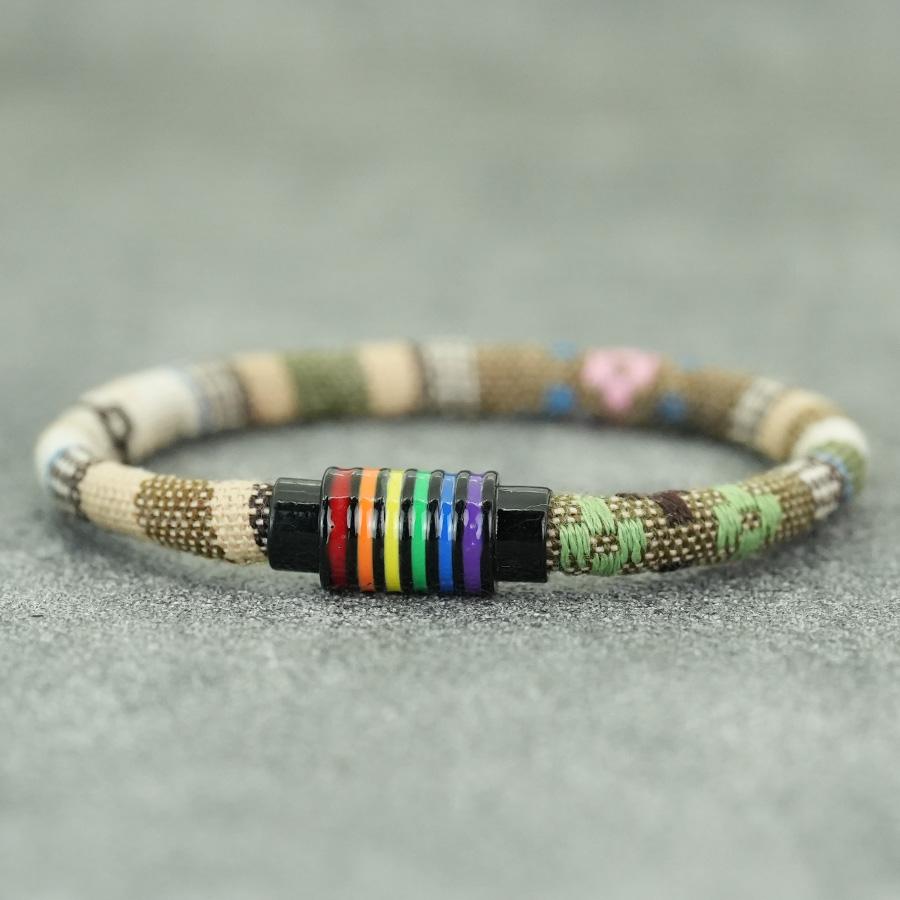 Noter New Bohemian Fabric Rope Bracelet Men Women Rainbow Color Magnet Buckle Bangle Multiple Sizes Meditation Healing Braslet