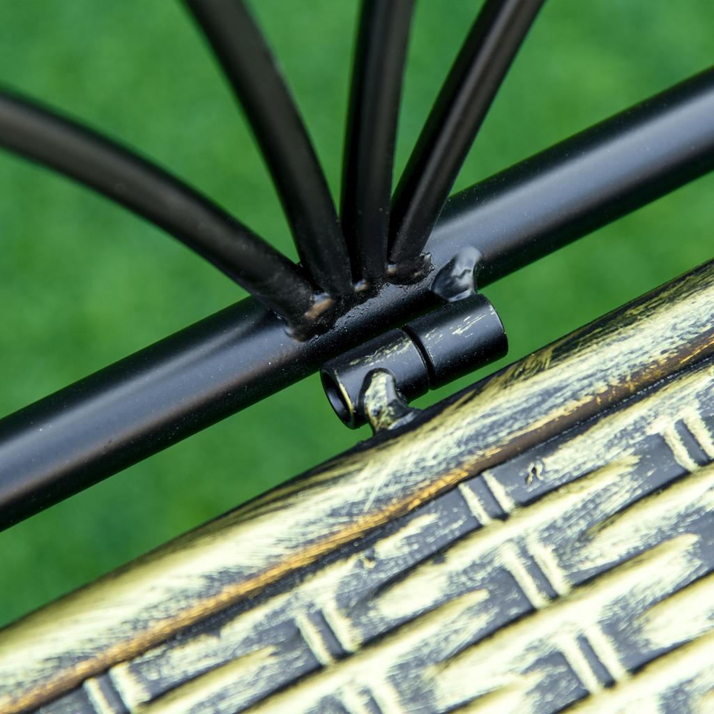 Panca da Giardino a 2 Posti Stile Neo-Retro Ferro Battuto Linee Coniche Metallo Nero Oro Effetto Invecchiato