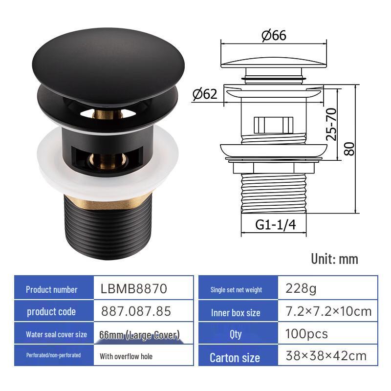 

Brass Pop-up Sink Drain with Overflow