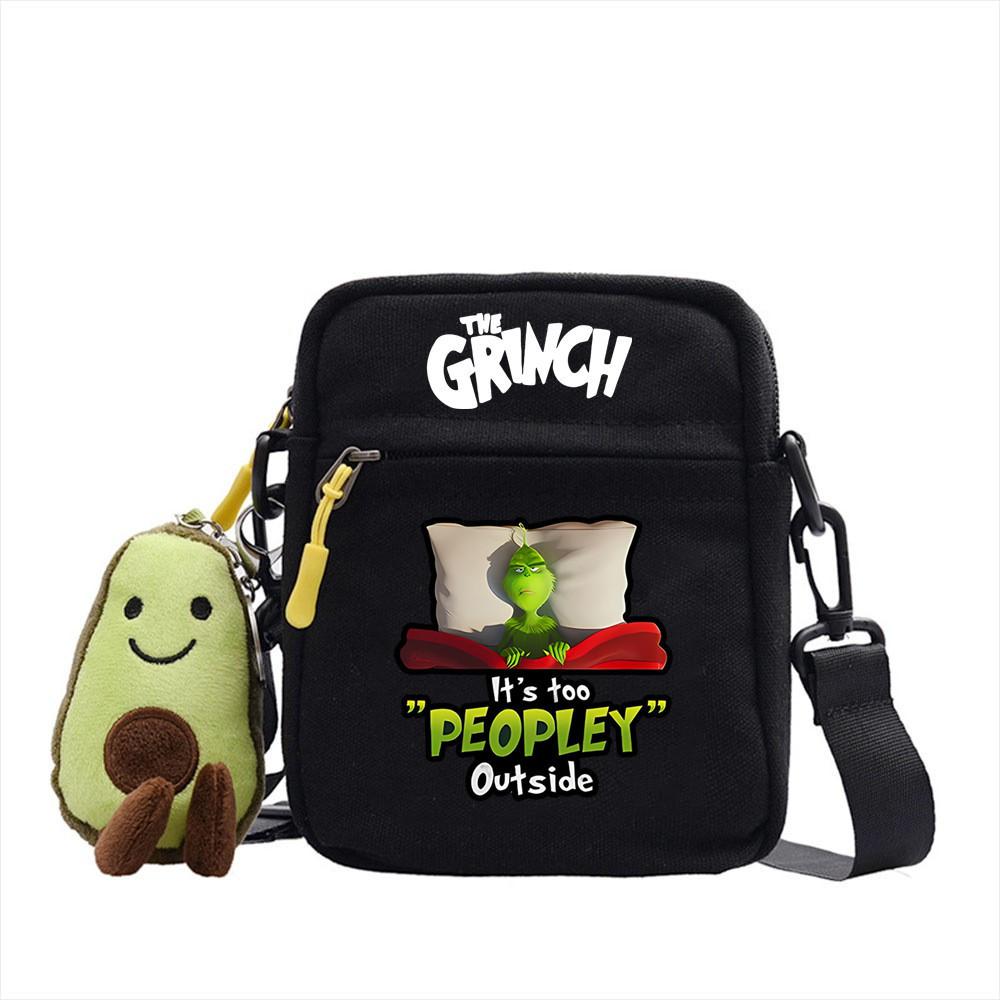 Grinch Christmas Canvas Mini Crossbody Bag With Zipper And Internal Storage For Daily Outings