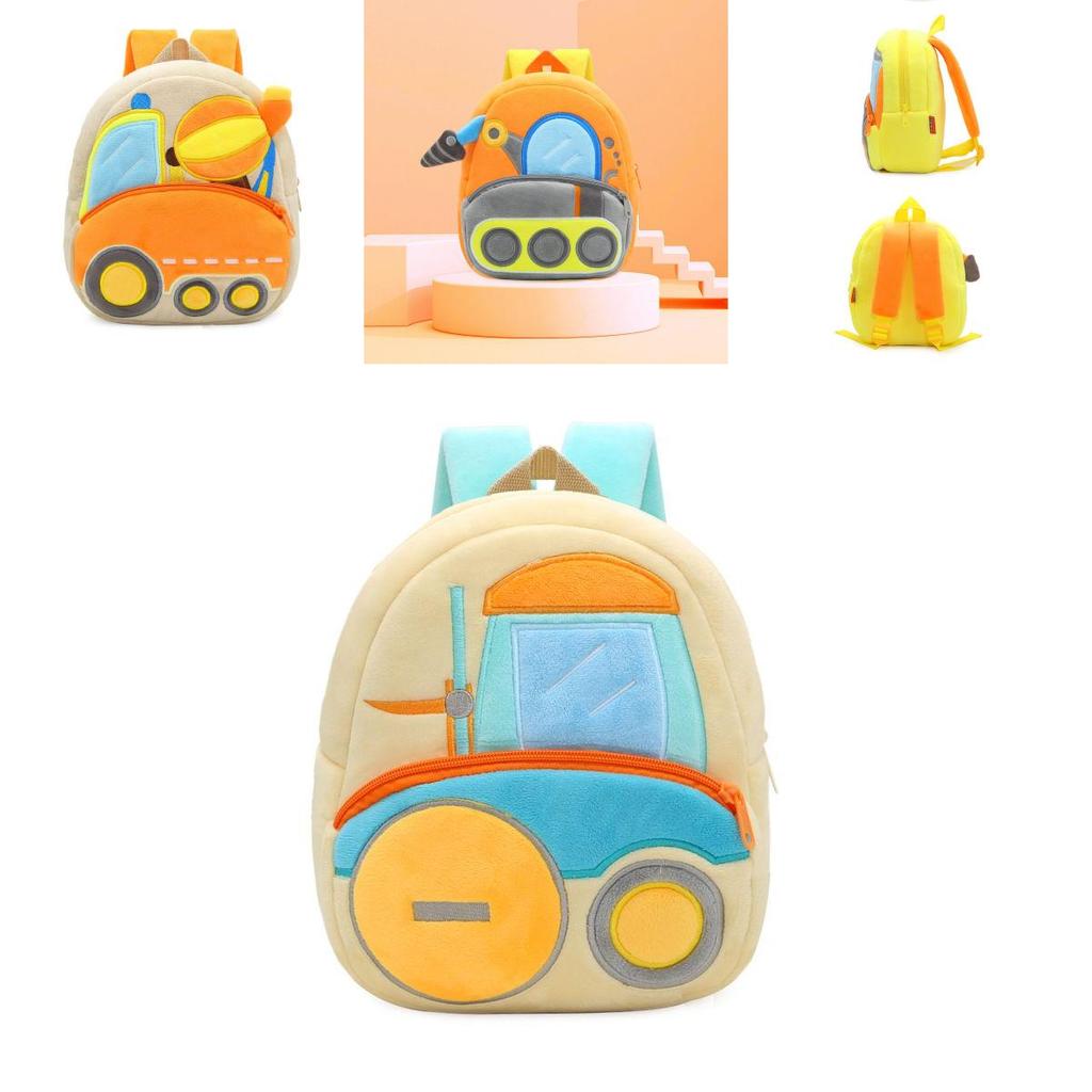 Adorable Kids Plush Backpack With Cartoon Excavator Design For Toddlers And Kindergarten