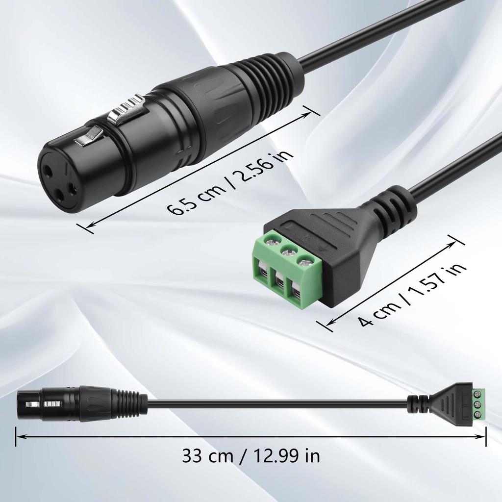 CERRXIAN 2-Piece 3-Pin XLR to 3-Pin XLR Adapter Cable, 33cm (XLR Female) for Microphones, Mixers, Speakers, Guitars, KTV Equipment, Studio Recording,