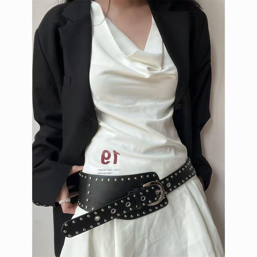Punk Style Rivet Waist Belt Gothic Dress Jeans Belt Vintage Wide Women's Belt  Spicy Girls
