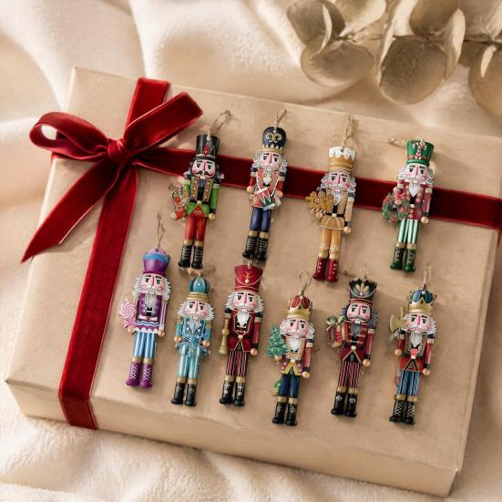 Indoor Christmas Tree Trim 48Pcs Nutcracker Wooden Ornaments, Classic Soldier Hanging Decorations, Vintage Holiday Gift for Friends Wood