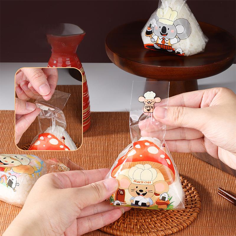 100Pcs Cute Cartoon Triangle Rice Ball Packing Bag Seaweed Sushi Mould Bag Sushi Bento Accessories Seaweed Rice Ball Sushi Bag