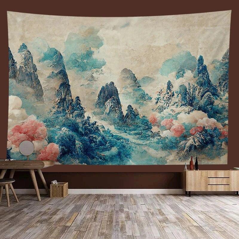 Chinese style landscape painting background tapestry room decoration wall background cloth living room home decoration