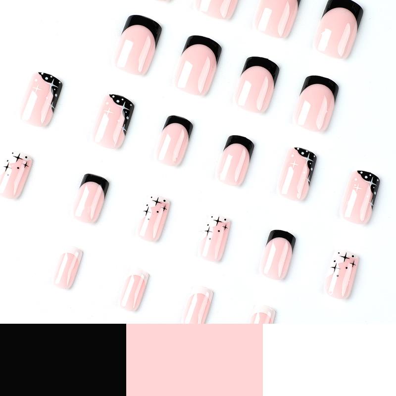 Nail art simple black and white French edge star sweet cool wearing nail autumn and winter nail sticker wearing nail art advanced