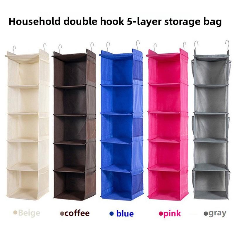 1pcs Non-woven Foldable Hanging Storage Bag with Metal Hooks Dust-proof Multi-layer Wardrobe Organizer for Clothes