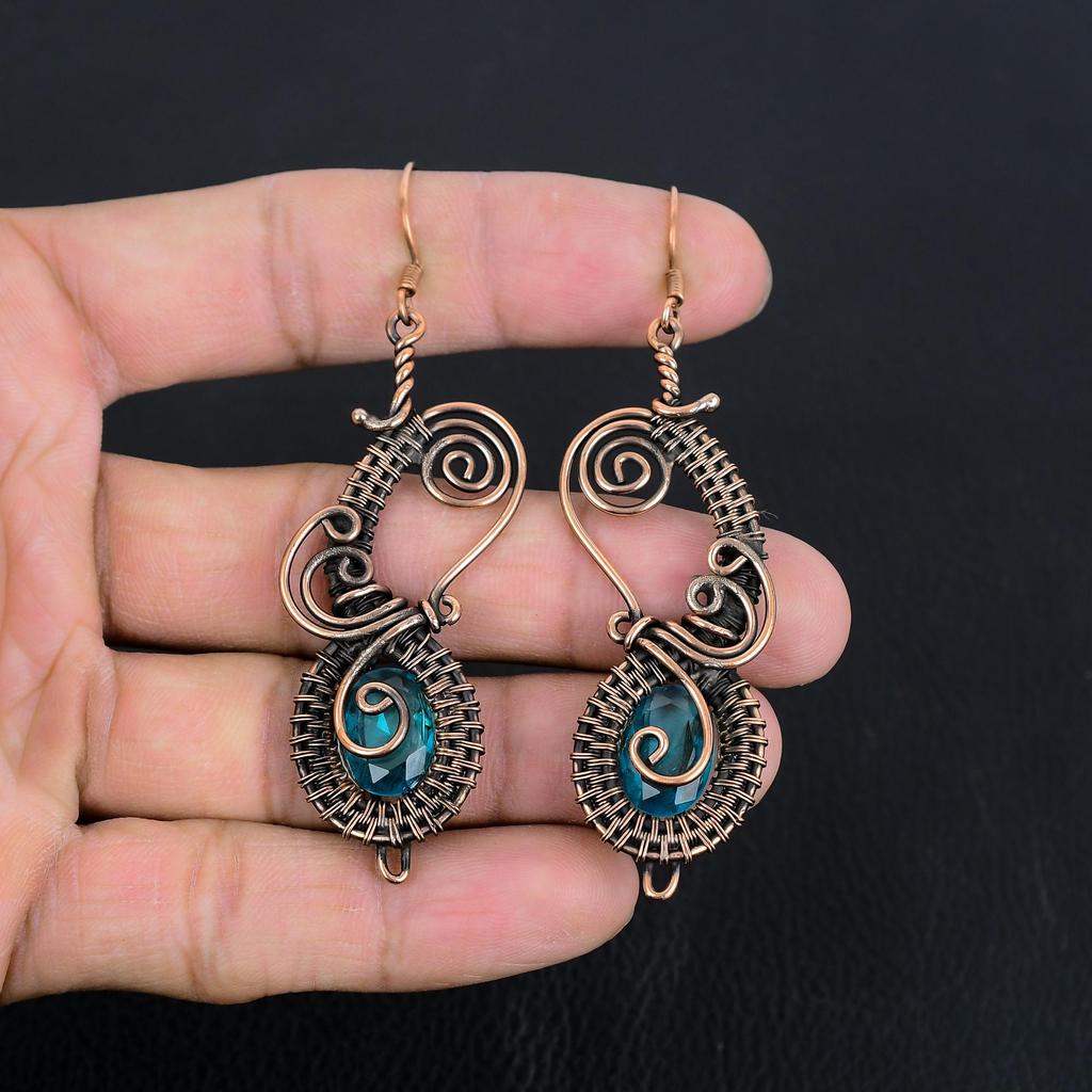 Modré náušnice topazu, šperky z masivního stříbra 925, ručně vyráběné náušnice, na díkůvzdání