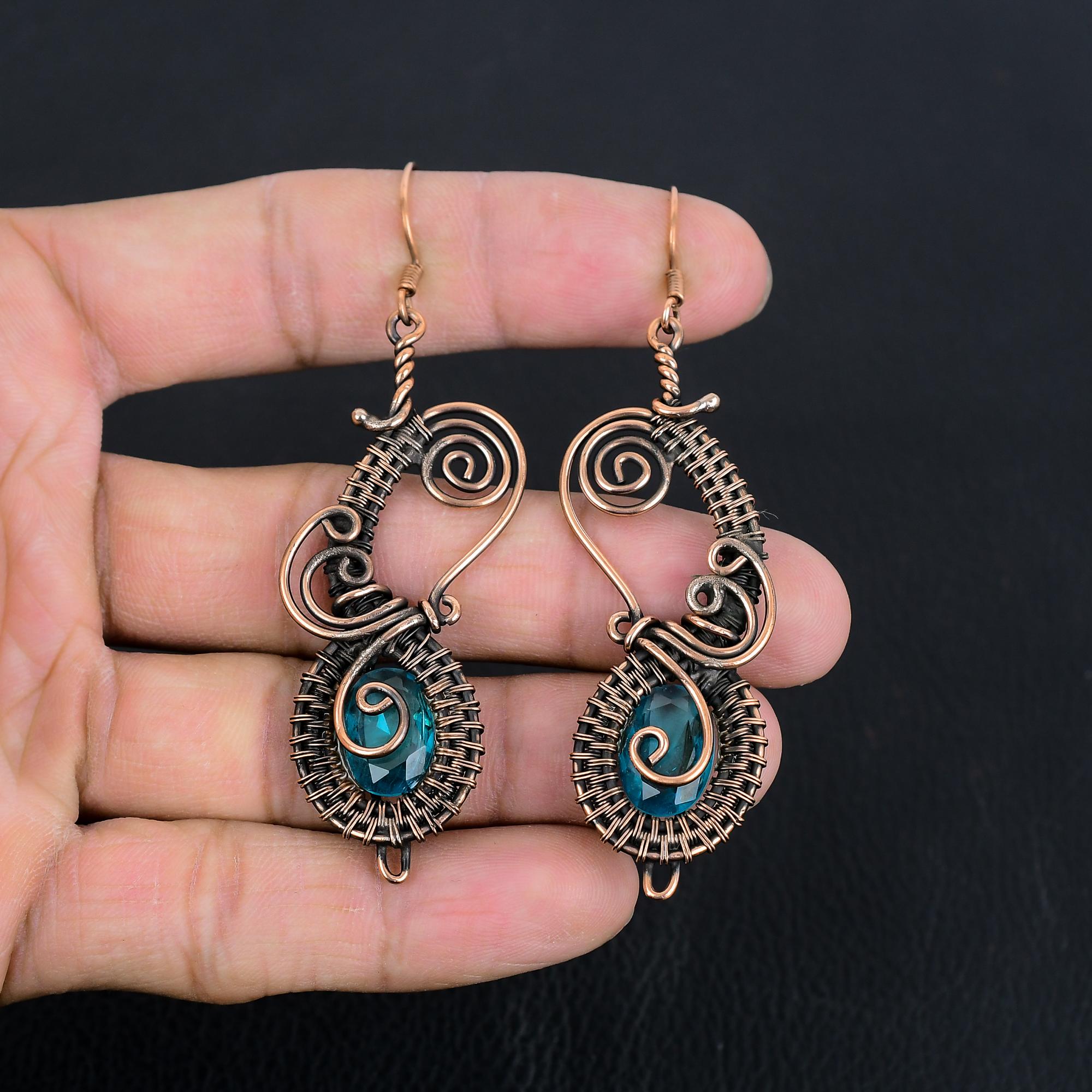 

Серьги с голубым топазом, ювелирные изделия из цельного серебра 925 пробы с драгоценными камнями, серьги ручной работы, на День благодарения 3.07 Inches