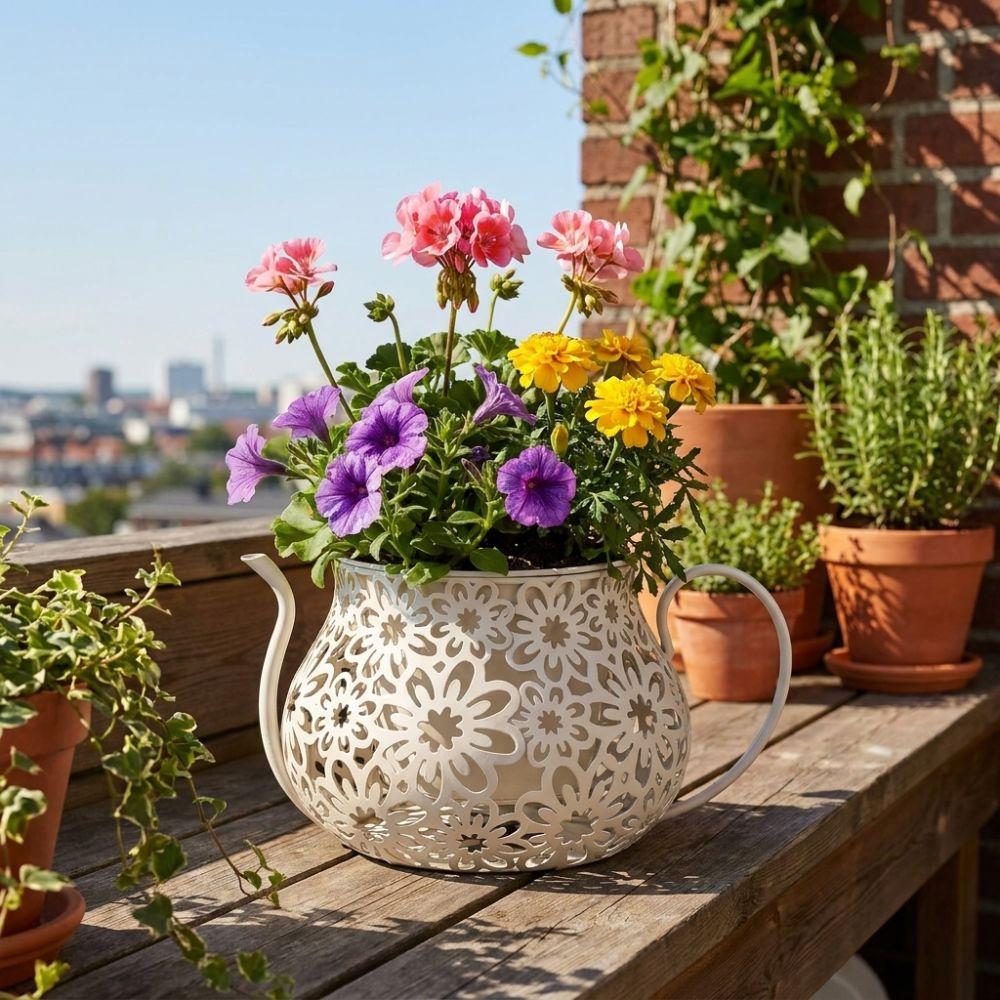 Floral Cutout Flower Pot Retro Decorative Flowerpot Ornaments Vintage Flowerpot Garden