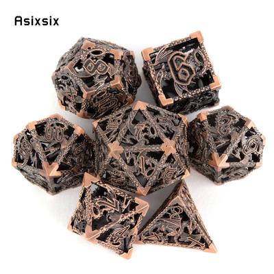 7 Pcs Copper Flying Dragon Metal Dice Hollow Metal Polyhedral Dice Set Suitable for Role-Playing RPG  Board Game Card Game