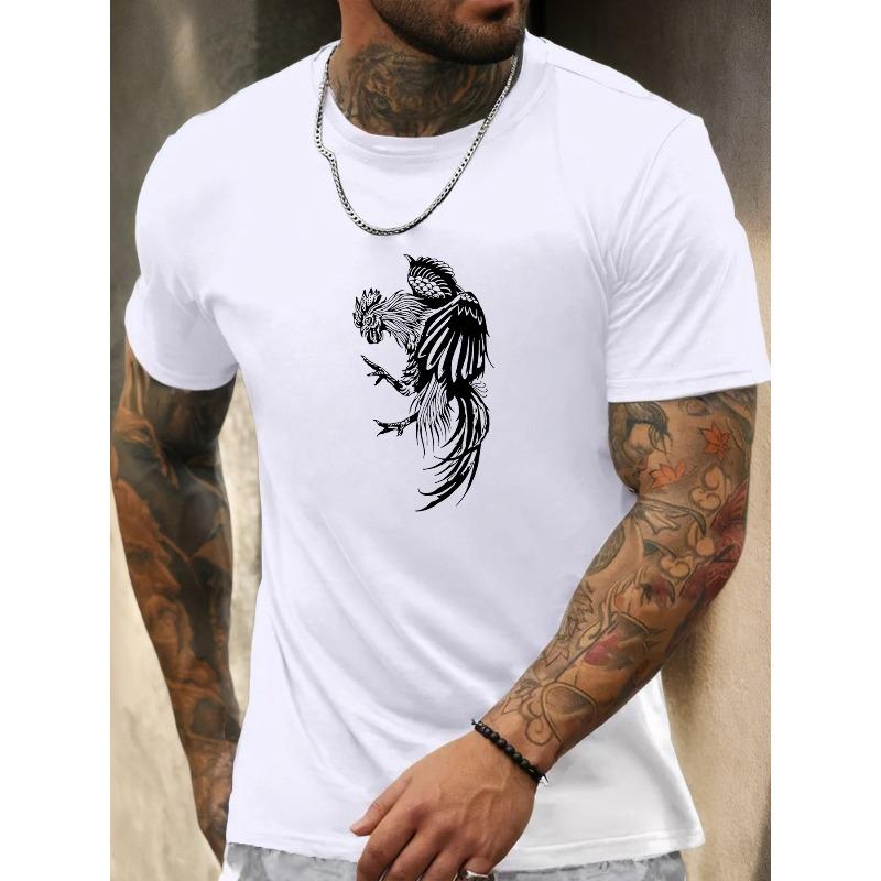 European Size Men's Rooster Graphic Summer Casual Crew Neck Short Sleeve T-Shirt