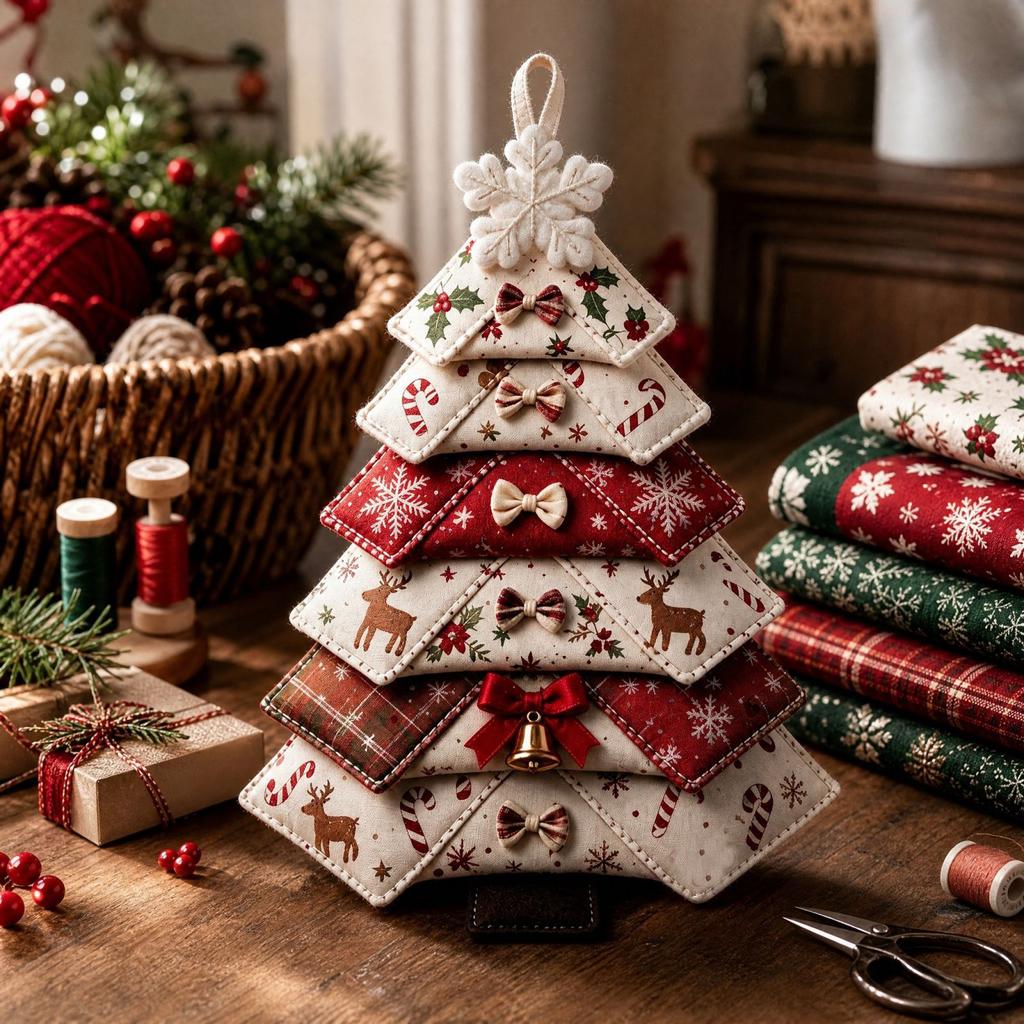 Christmas Tree Patchwork Quilting Kit - DIY Sewing Fabric Material Set for Holiday Decor