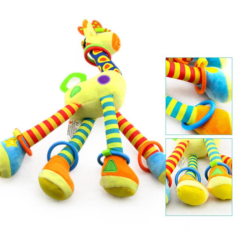 Soft Giraffe Animal Handbells Rattles Plush Infant Toddler Car Bed Hanging Toy Baby Early Education Development Handle Toys