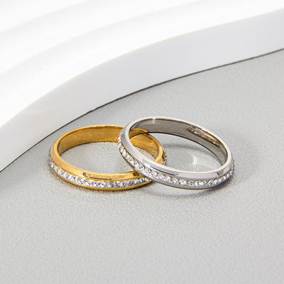 Einfacher Edelstahlring Anel Einlage Strassstein Braut Verlobung Ehering für Damen Geschenk Mode