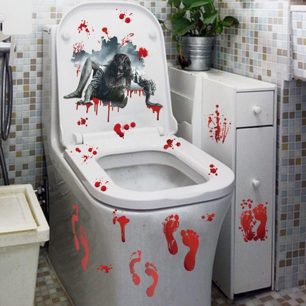 2 Pcs/set Skull Horror Grabber Sticker Cover Clown Halloween Toilet Sticker Bloody   Horror Party